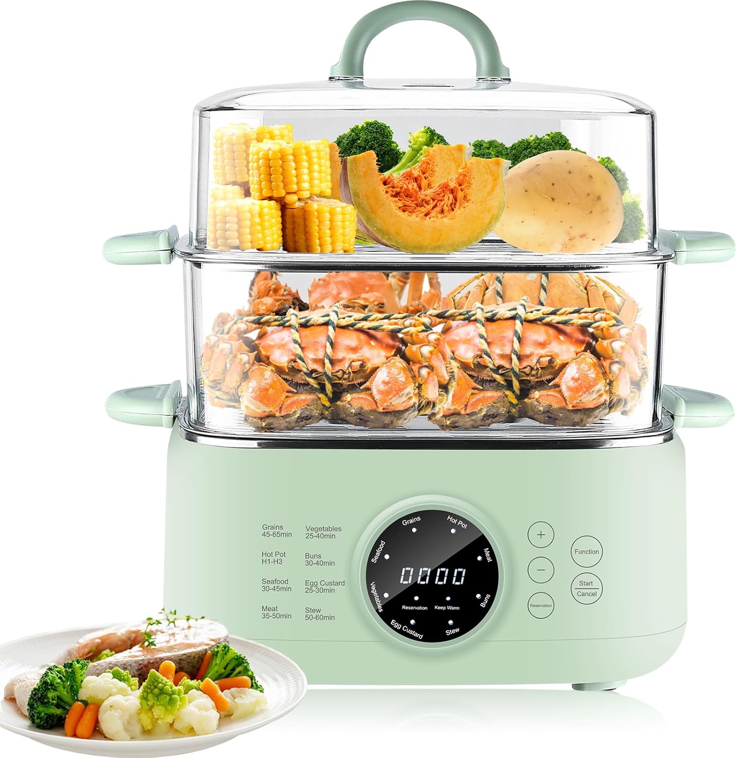 Skyehomo Electric Steamer 1000W, 8 Programme Multifunction Pot with Adjustable Time and Temperature, 24 Hours Countdown Start, 6 Hours Warm, 9.3L
