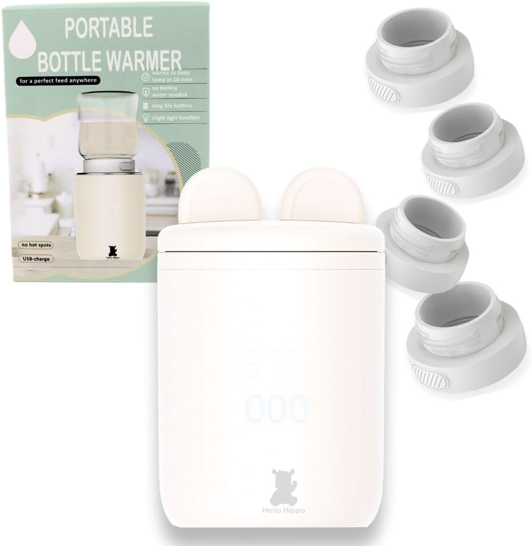 Hello Hippo - Scaldabiberon Portatile e Compatto | USB-C Ricaricabile, Antigoccia, Compatibile con Philips Avent, MAM, NUK | 4 Temperature Regolabili | Riscaldamento Rapido ed Efficiente