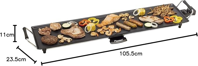 Bestron Piastra elettrica per grigliare, XXL Plancha piastra con rivestimento antiaderente, divertimento alla griglia per un massimo di 8 persone, superficie di cottura extra-lunga, colore: nero