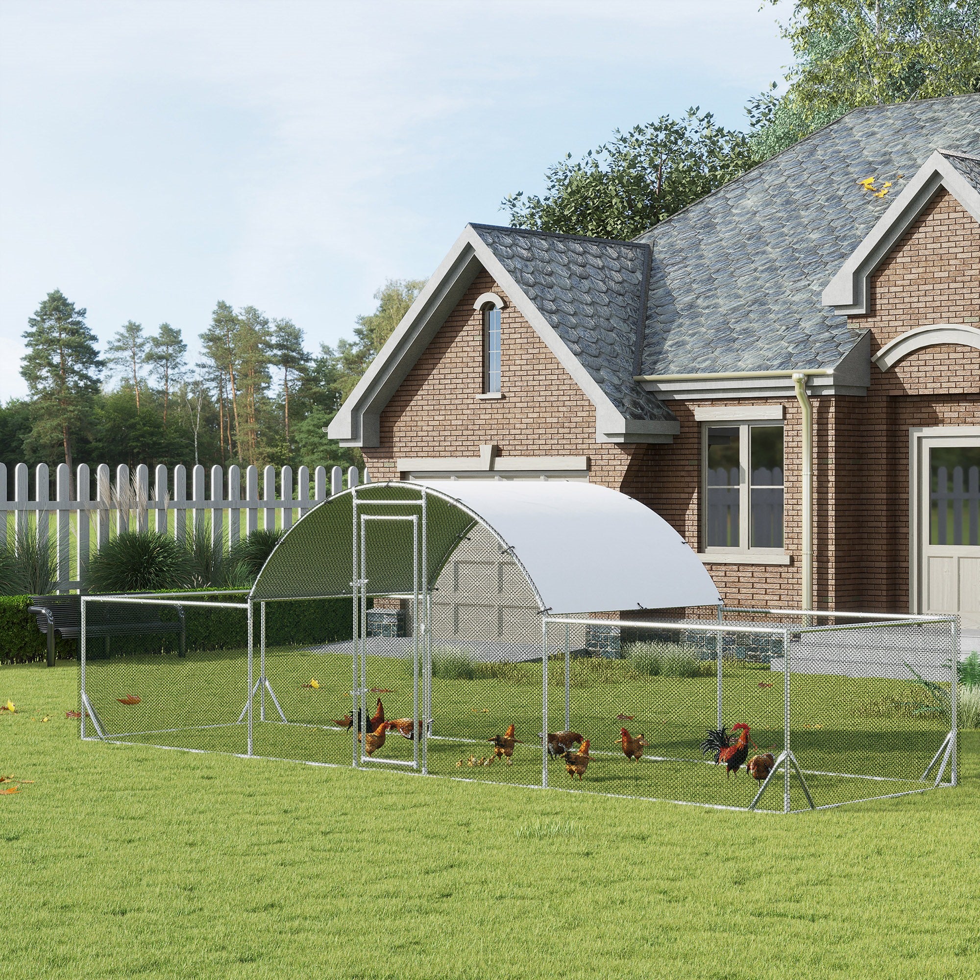 Easycomfort Pollaio da Giardino per 12-14 Galline in Acciaio Zincato e PE con Tettoia e Serratura, 660x190x195 cm