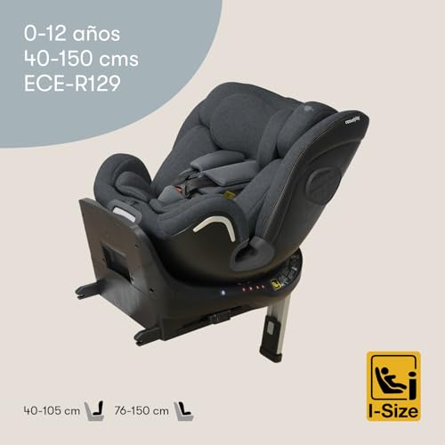 Casualplay   Seggiolino auto Kora i  Size girevole con isofix e gamba di appoggio, gruppo 0 1 2 3 da 0 a 12 anni o da 40 a 150 cm altezza e adatto per il trasporto a contramarca fino a 105 cm, Deep : Prima infanzia