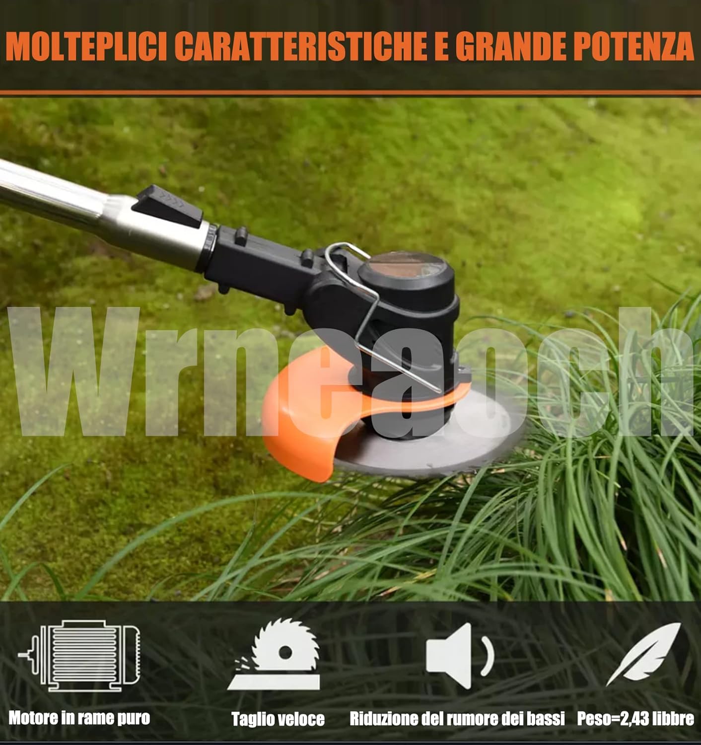 Wrneaoch 21V Decespugliatore a Batteria, 3 en 1 Tagliaerba Elettrico, Tagliaerba a Batteria Testa regolabile e manico telescopico, Decespugliatore Elettrico Leggero per terreni agricoli da giardino