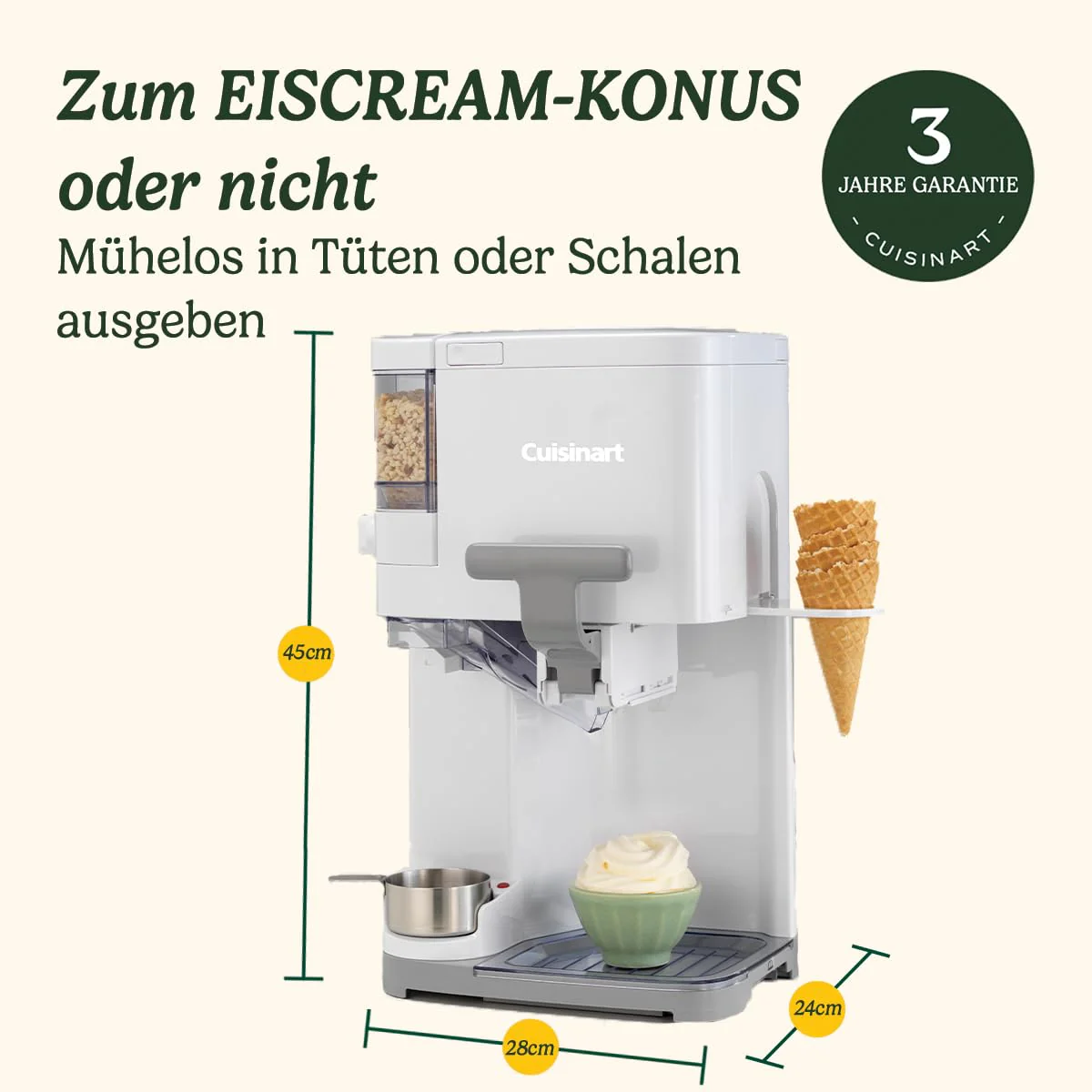 Cuisinart Gelatiera | Soft ice, Gelato, Sorbetto, gelato senza latte, yogurt gelato | Dispenser per topping | Facile da usare e pulire | Capacità 1,42 litri per 6 porzioni | Pronta in 20 minuti | Modello ICE48U