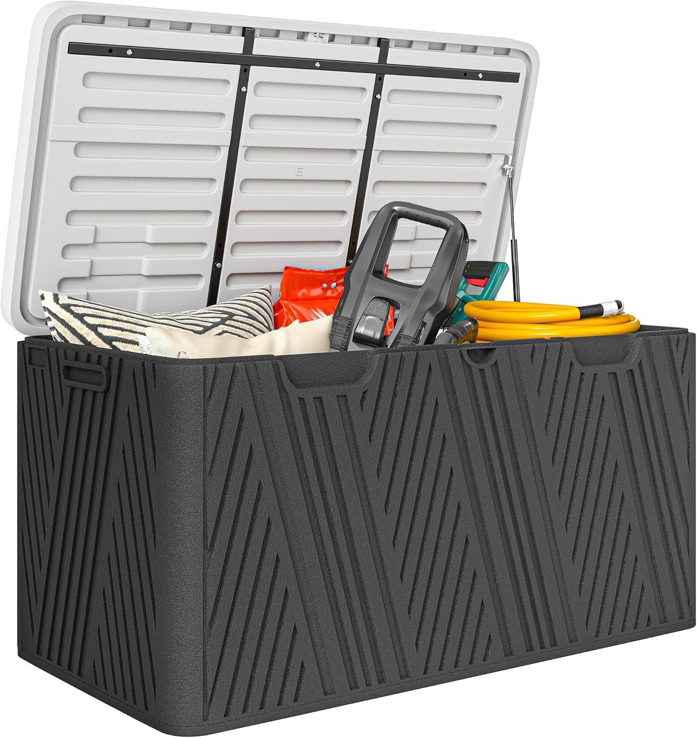 Outsunny Baule da Esterno da 380L Impermeabile, Cassapanca Contenitore da Esterno con Coperchio a Leva e 2 Maniglie Laterali in HDPE, Protezione UV, 115x60x60 cm, Nero e Grigio