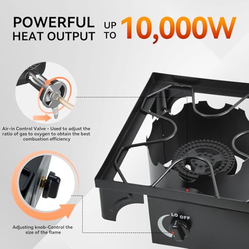 BACOENG Fornello a Gas a 2 fuochi con gambe rimovibili, Fornello da Campeggio portatile, Fornello a Gas da esterno con Tubo del Gas 1,5 m con regolatore di Pressione 50 mbar : Amazon.it: Sport e tempo libero