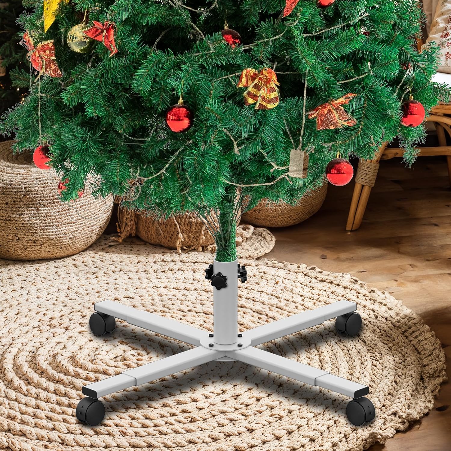 Supporto per Base Albero di Natale Artificiale, Base di Ricambio per Base per Albero di Natale con Ruota Universale per Alberi Artificiali da 2,2 m a 2,8 m, Adatto per Albero da 2-3,5 cm, Bianco