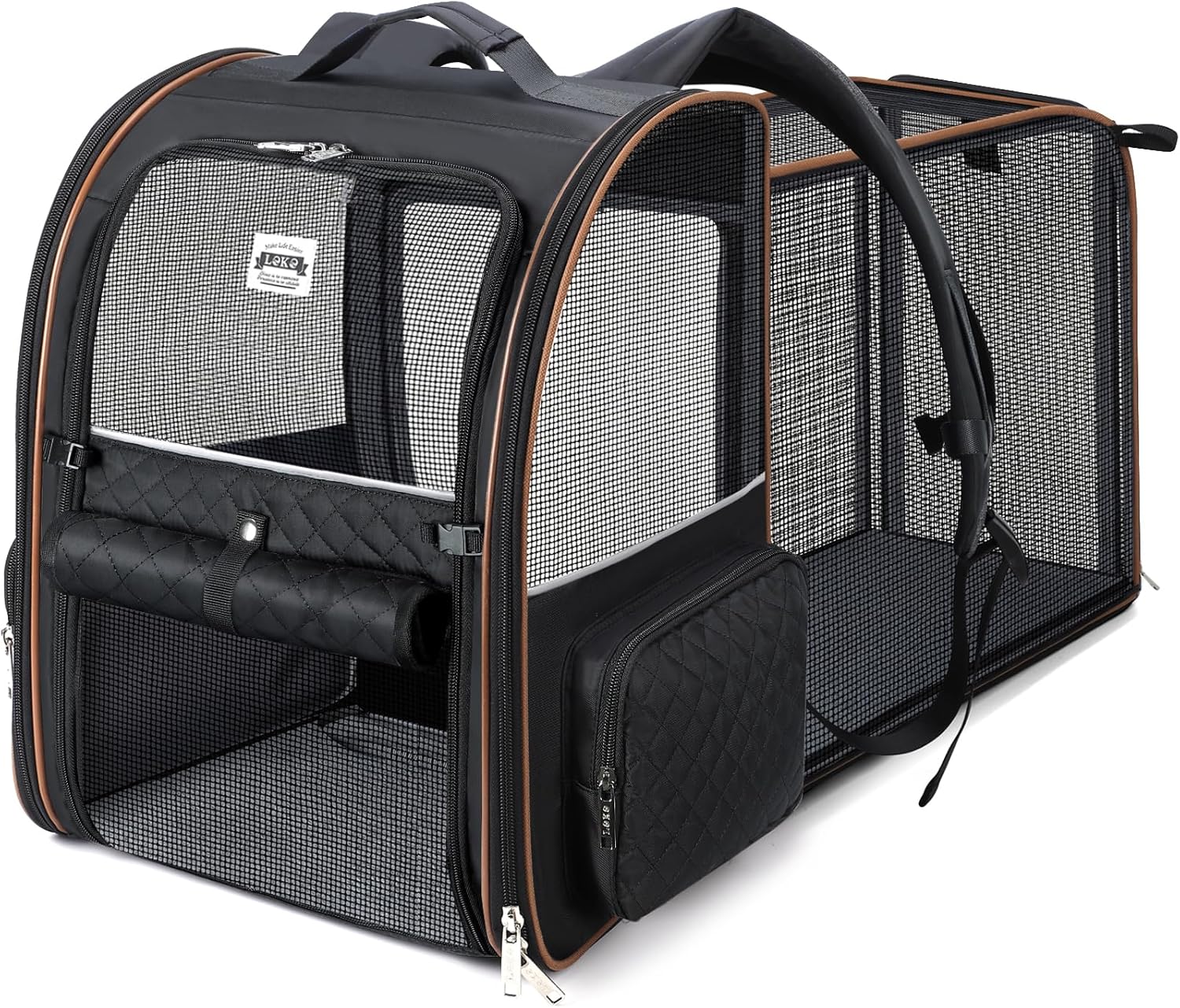 Lekespring Zaino per Cani Gatti Grande Porta Animali Espandibile Per Cani Piccoli Gatti Medi Fino a 8 KG, con 4 ingressi Zaino Traspirante Porta Cuccioli Pieghevole Per Viaggi, Escursioni, Grigio