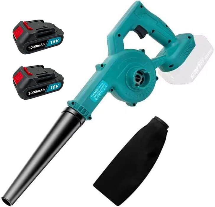 Leaf Blower Compatible with Makita with 2 x 3000mAh Battery and Charger 18V Battery Blower Replacement 2 in 1 Dust Collector Function Vacuum Cleaner