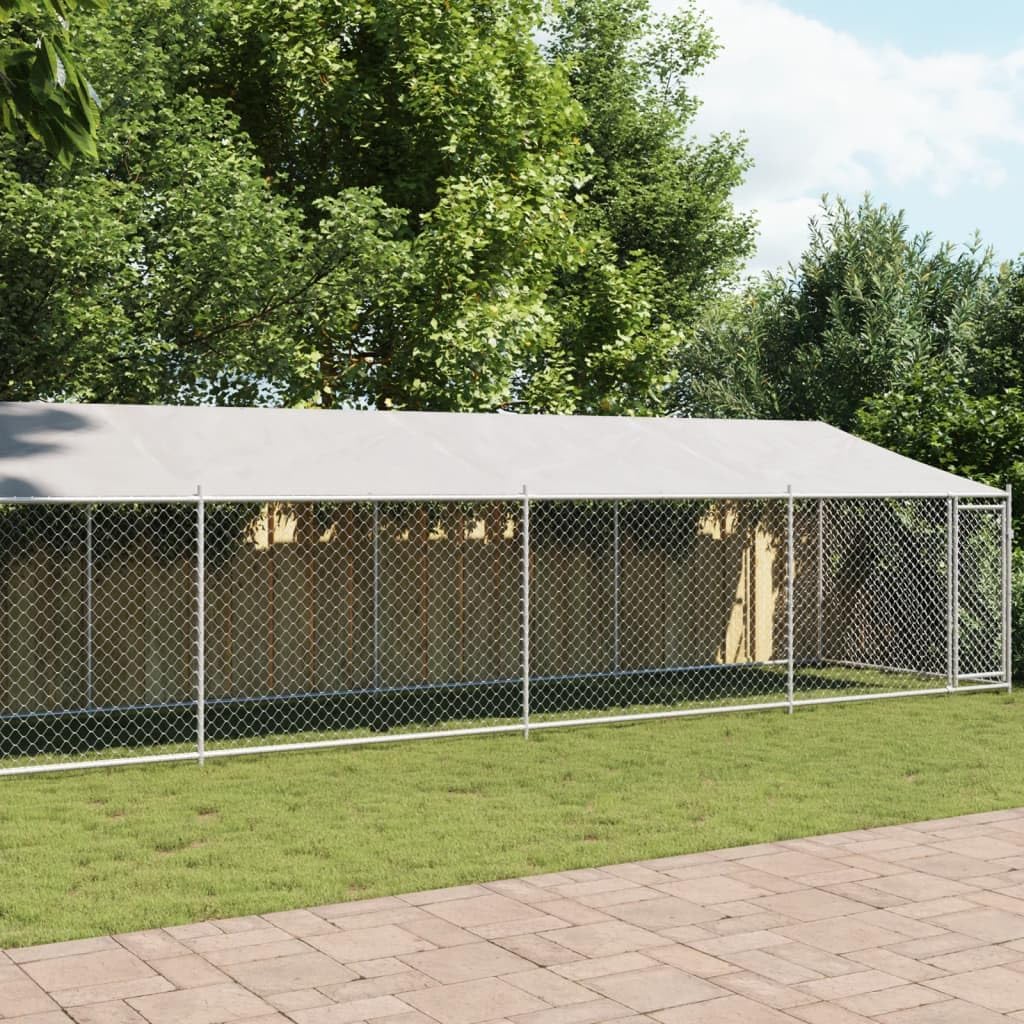 IKAYAA Outdoor Dog Enclosure Dog Cage with Roof and Doors Outdoor Dog Kennel Galvanised Steel 6 x 2 x 2 m