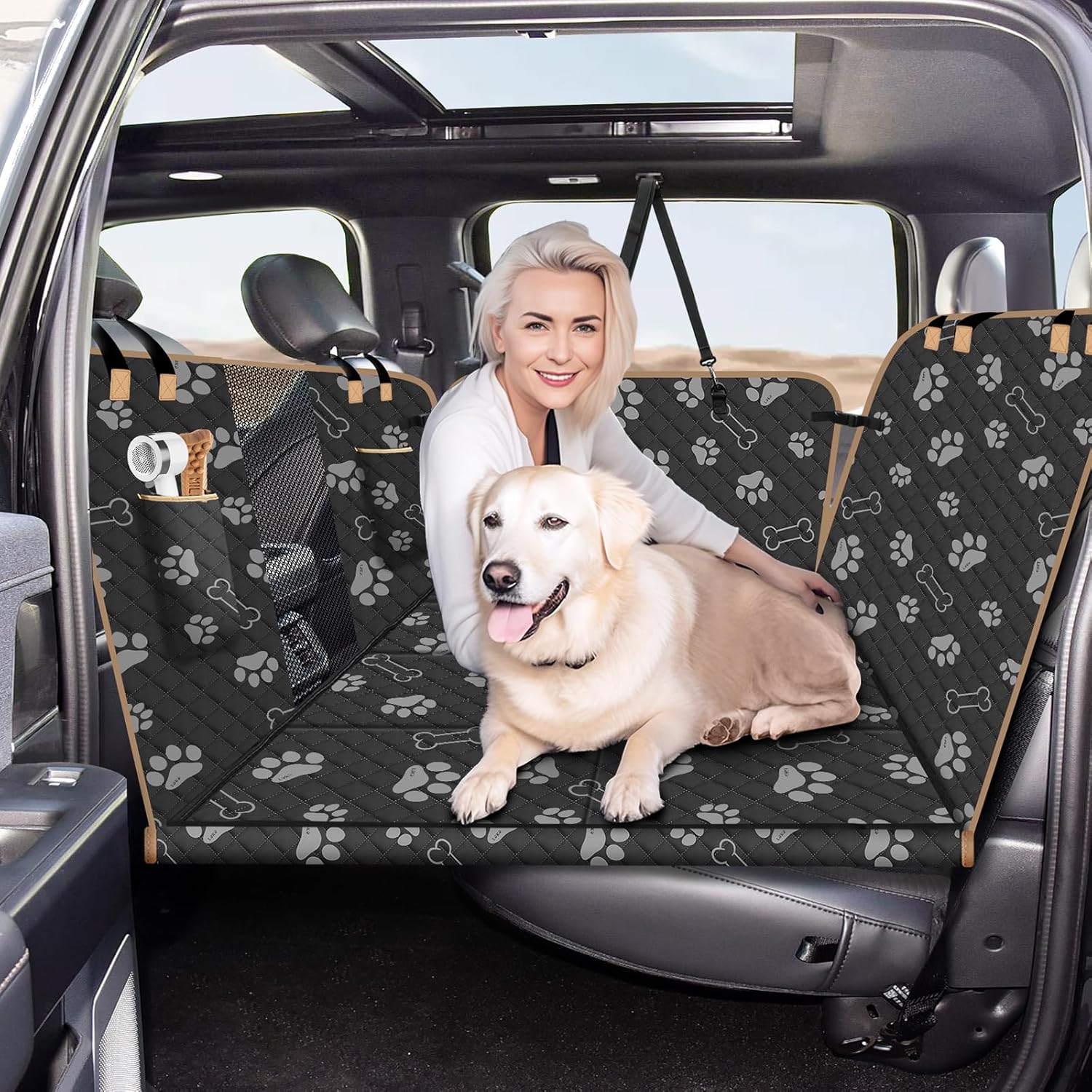 Lekespring Coprisedile Auto per Cani, Estensore per Sedile Posteriore per Cani con Fondo Rigido, Telo Auto per Cani Impermeabile Antigraffiato, Lettino Viaggio per Auto Camion SUV, Nero
