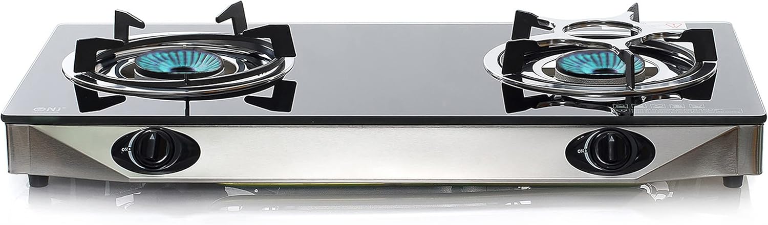 NJ NGB-S2 Gas Stove 2 Burners Glass 6.8 kW Black