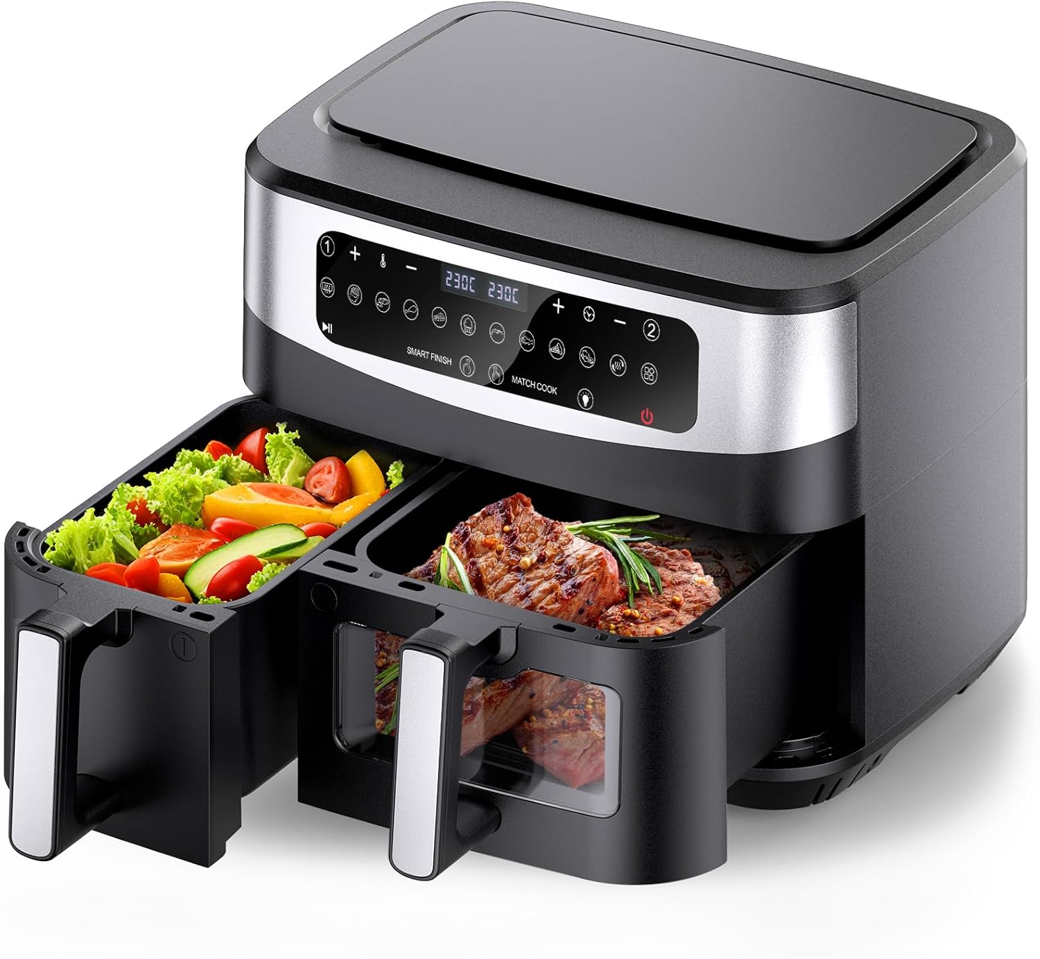 Friggitrice ad Aria Calda 8,5litri 1785W, Air Fryer 8 Programmi di Cottura, Capacità fino a 6-8 Persone, Schermo tattile digitale, Friggitrice con carta forno e Finestra Visibile, Meno Olio - G8 Pro