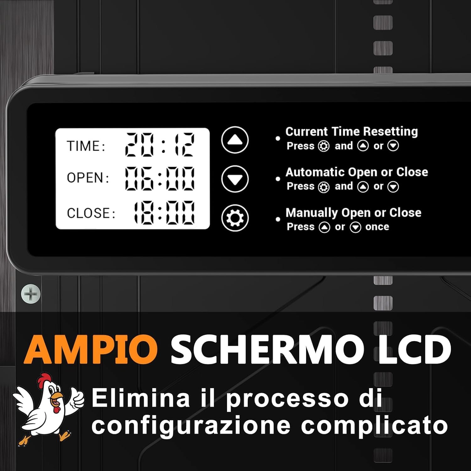 INNOLAND Porta Pollaio Automatica - Grande, Porta Automatica per Pollaio in Lega di Alluminio | Anti-Pizzicamento | Manuale e Timer | Grande Display, Porta per Pollaio Automatica Alimentata a Batteria