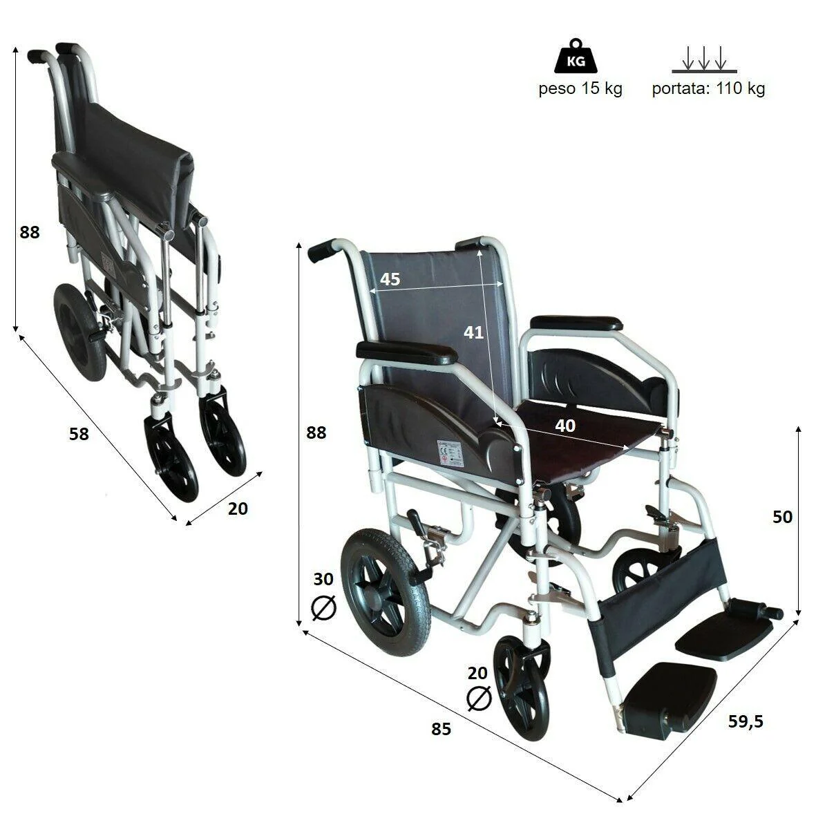 Carrozzina da transito (Acciaio) | SATIS