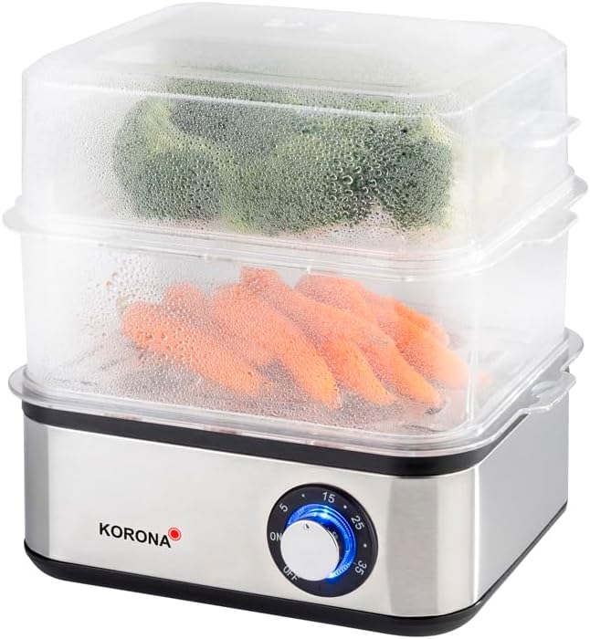 Korona 25303 I Mini Steamer and Egg Cooker I Small Vegetable Steamer I for Up to 16 Eggs I Stainless Steel / Black