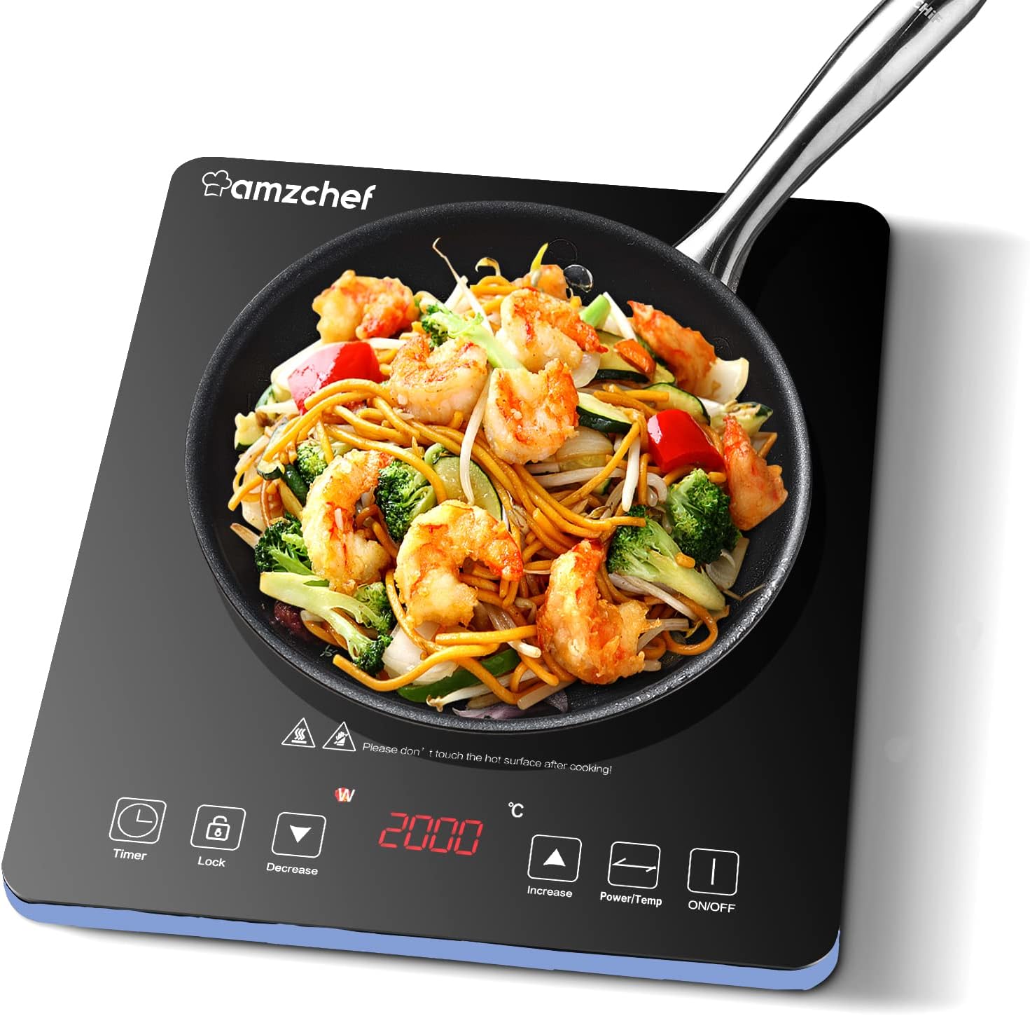 Induction Griddle, AMZCHEF Electric Induction Hob with Black Crystal Glass Surface, Ultra-Thin Portable Design, Touch Sensor Control and Safety Lock, 2000W