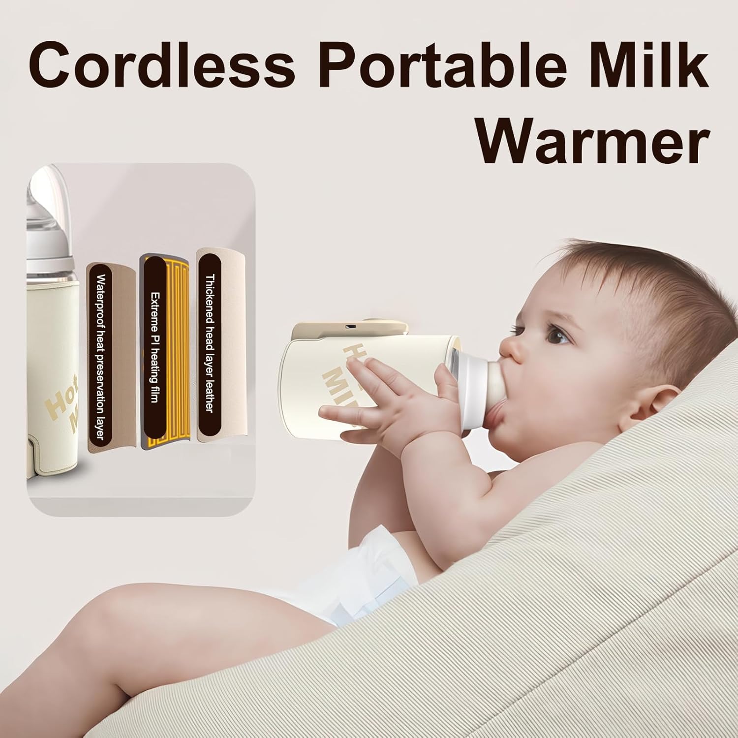 scaldabiberon per bambini, portatile, con display a LED, riscaldamento rapido e caldo 48 ore, 6 temperature regolabili, scaldabagno USB per la casa e i viaggi