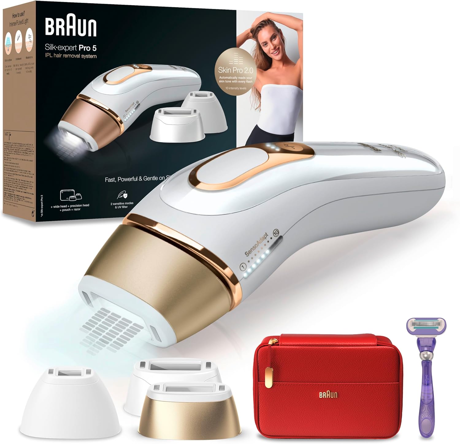 Braun Silk·expert Pro 5 Epilatore Luce Pulsata, Depilatore Corpo Donna, Alternativa al Laser Peli, Con Custodia, Mini Depilatore Viso, 2 Testine, Luce Pulsata Braun, Idea Regalo, PL5156