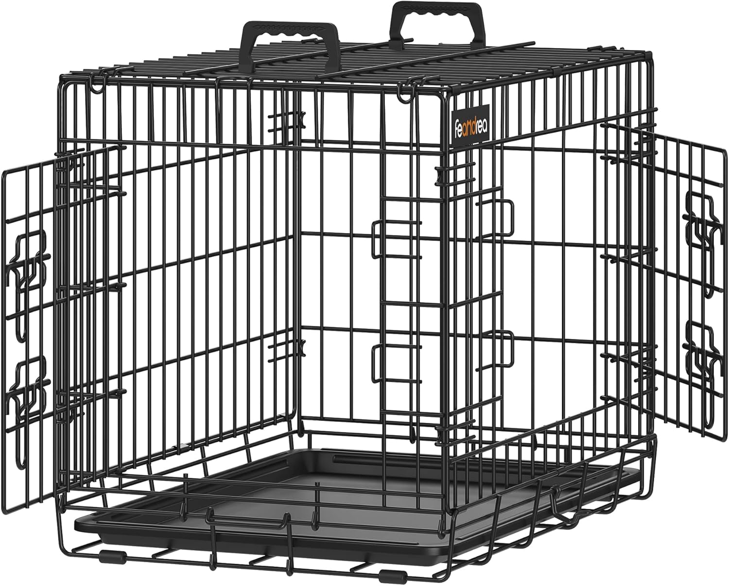 Feandrea Foldable Dog Cage with 2 Doors, Removable Tray, 107 x 70 x 77.5 cm, XL, Black PPD42H