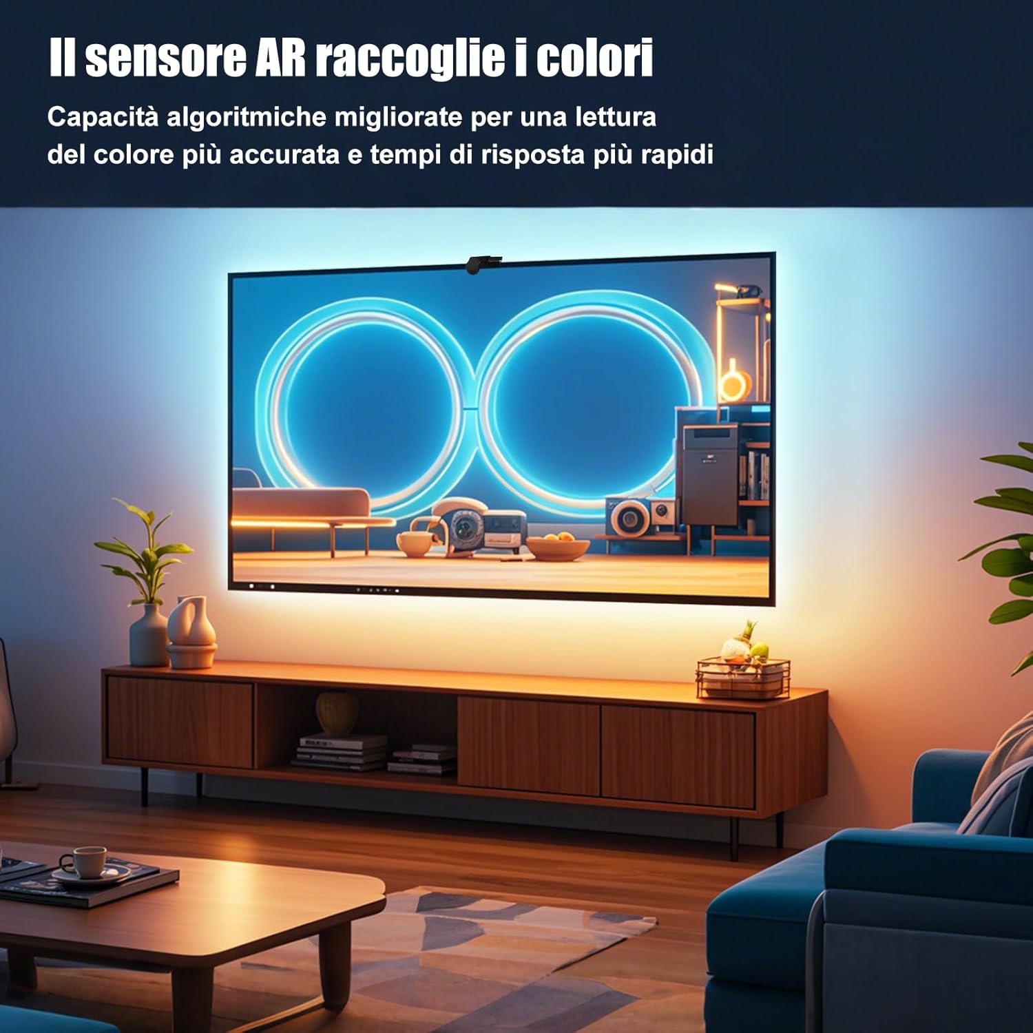 Diyife Striscia Led, [Versione Aggiornata] LED TV Retroilluminazione, sensori AR rilevano il colore, 4 M Strisce LED con App Controllato e Controller per TV da 55-65 Pollici,PC Monitor, Film e Giochi
