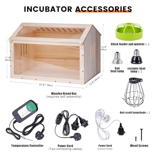 MOGOULUA Scatola per allevare polli, grande, in legno, con termostato intelligente, 2 controllo della temperatura e 3 lampade di calore, per pulcini, anatre, criceti, 58 x 40 x 40 cm : Amazon.it: Commercio, Industria e Scienza