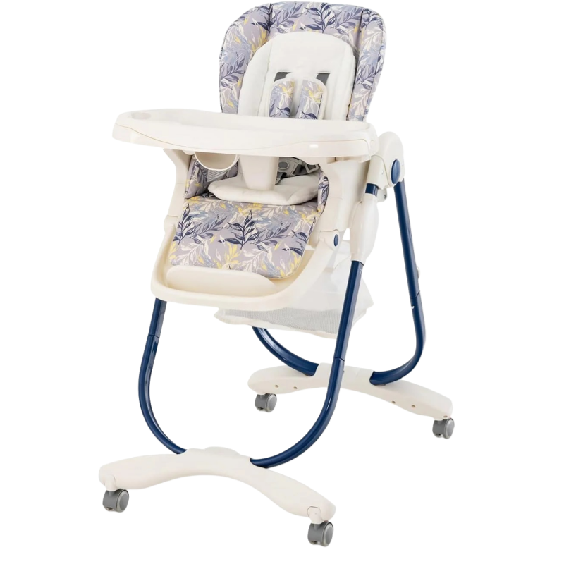 Seggiolone Pappa per Bambini e Neonati, Seggiolone Pieghevole Multifunzione con Ruote, Altezza Regolabile, Poggiapiedi e Schienale, Vassoio Rimovibile, per 6-36 Mesi (Blu)