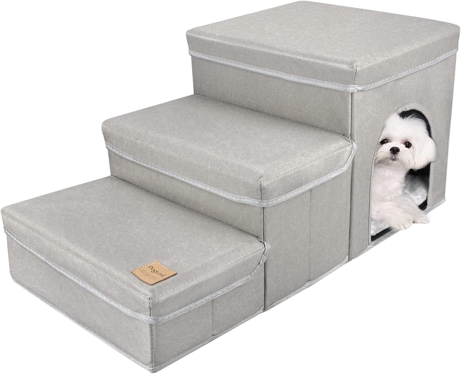 GUWINA Scaletta per Cani a 3 gradini, Portatile Pieghevoli Scala per Cani con Contenitore e Condominio, Multifunzionali Rampa per Animali Domestici per Divano Letto, per Cane Piccoli e Gatto (Grigio)