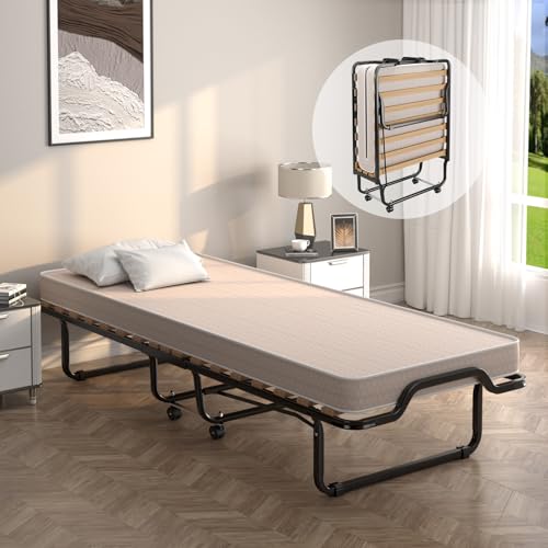 COSTWAY Letto Pieghevole, Beige, 90x200cm Matelas 10cm : Casa e cucina