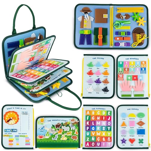 BONNYCO Montessori Busy Board di Feltro Giochi Montessori Didattici, Pannello Sensoriale Bambini Montessori Board Valigetta Montessori | Giochi Bambini Bimba Bimbo Regalo Bambino Compleanno Natale : Giochi e giocattoli