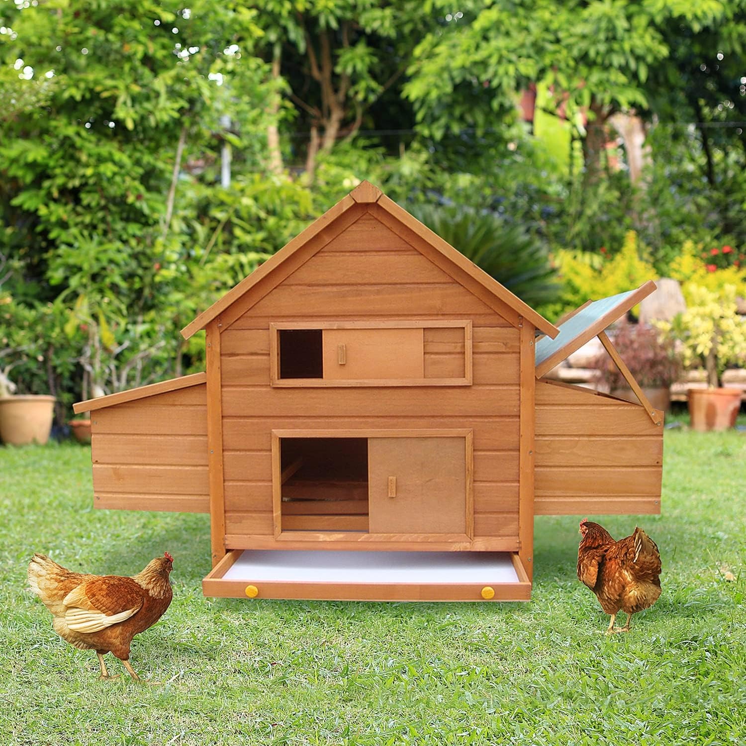 PawHut Pollaio da giardino Gabbia per Galline in Abete, legno e verde, 160x98.5x107cm