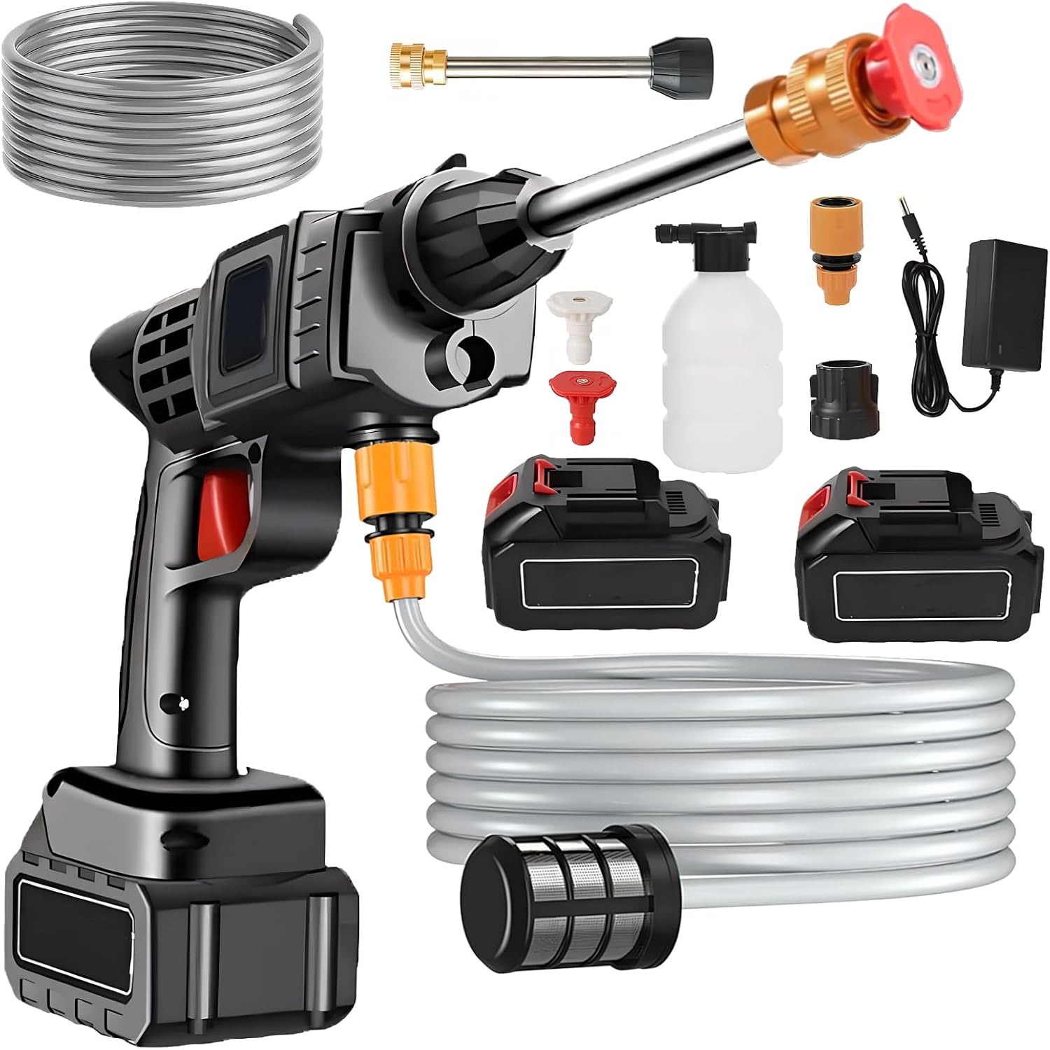 VOLTIX Portable Battery Powered 48V High Pressure Wireless Pressure Washer - Complete Kit with 5m Tube, Accessories Included - Professional Battery Pressure Washer for Car, C