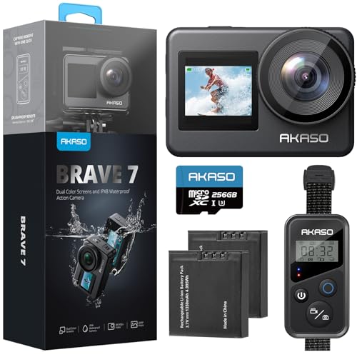AKASO Brave 7 Action Cam 4K 30FPS 20MP con Scheda di Memoria MicroSDXC U3 da 256GB, IPX8 Fotocamera Subacquea Stabilizzata, Impermeabile Videocamera con Comando Vocale : Elettronica