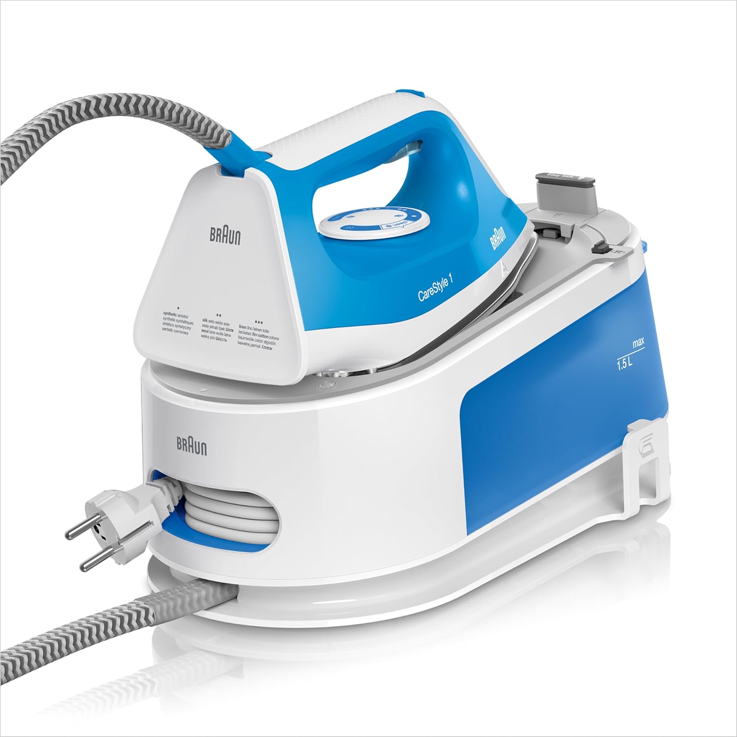 Braun Carestyle1 IS1012BL, 5 Years Service, Steam Generator Iron, Continuous Charge, Adjustable Thermostat, 1.5L Tanic, Auto-Shut, Steam Blow, 340 g/min, Safety System, Blue