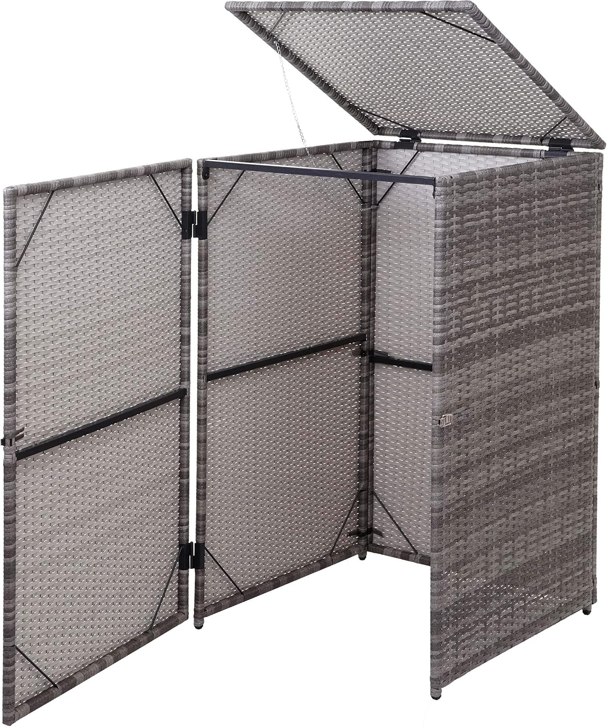 Copribidone singolo box spazzatura rifiuti HWC-E25 66x65x110cm acciaio polyrattan marrone