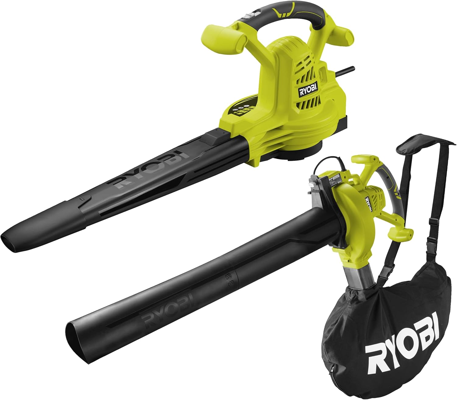 Ryobi RBV2800CSV Electric Shredder Vacuum Blower 2800W, Air Speed 345 km/h, Shredding 16:1, Removable Hose, Ergonomic Handle, 45L Bag