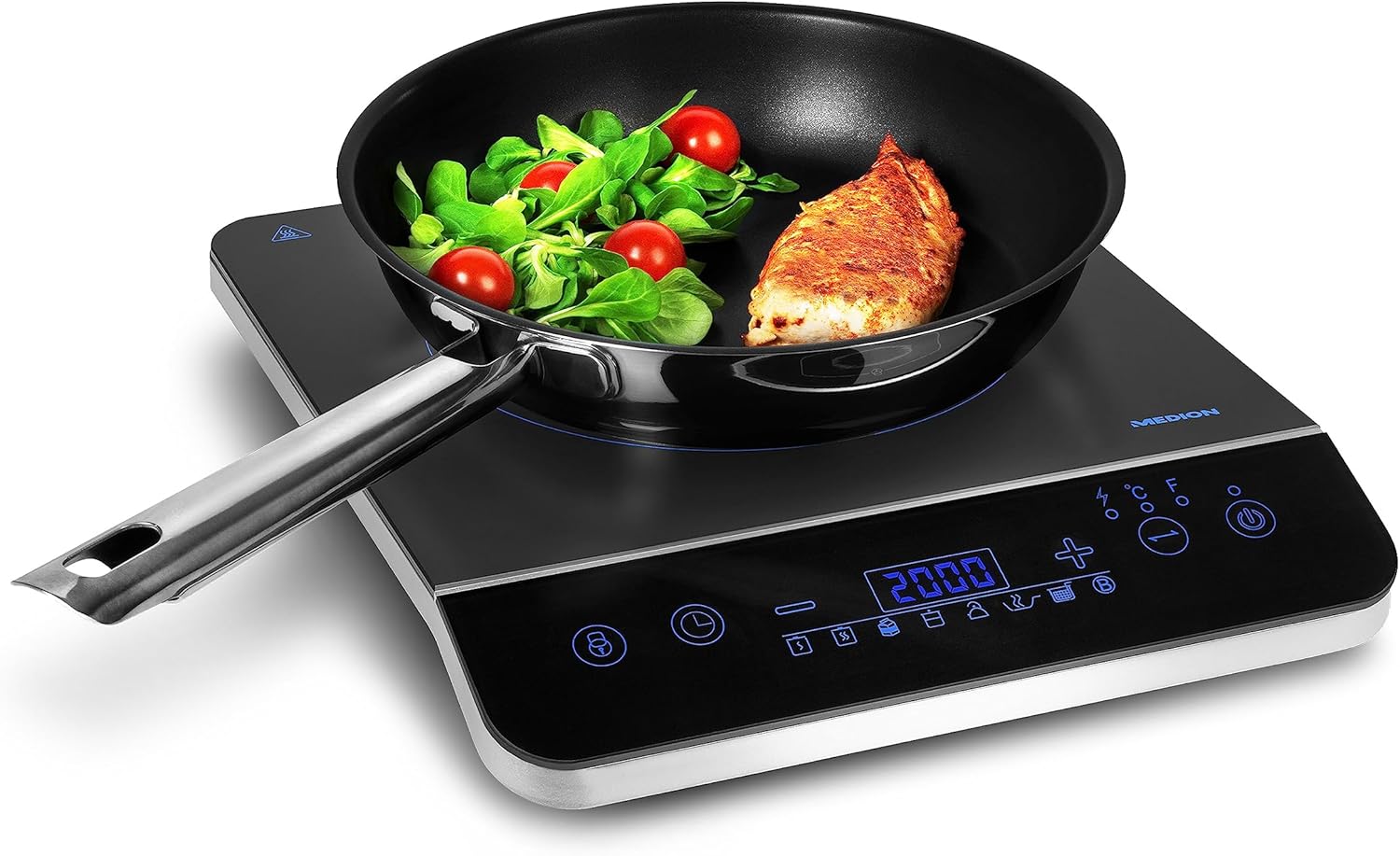 MEDION Induction Hob / 2000 Watt / Temperature Range 60-240 °C / 8 Automatic Programmes / 10 Power Levels / LED Display / MD 17595 / Black