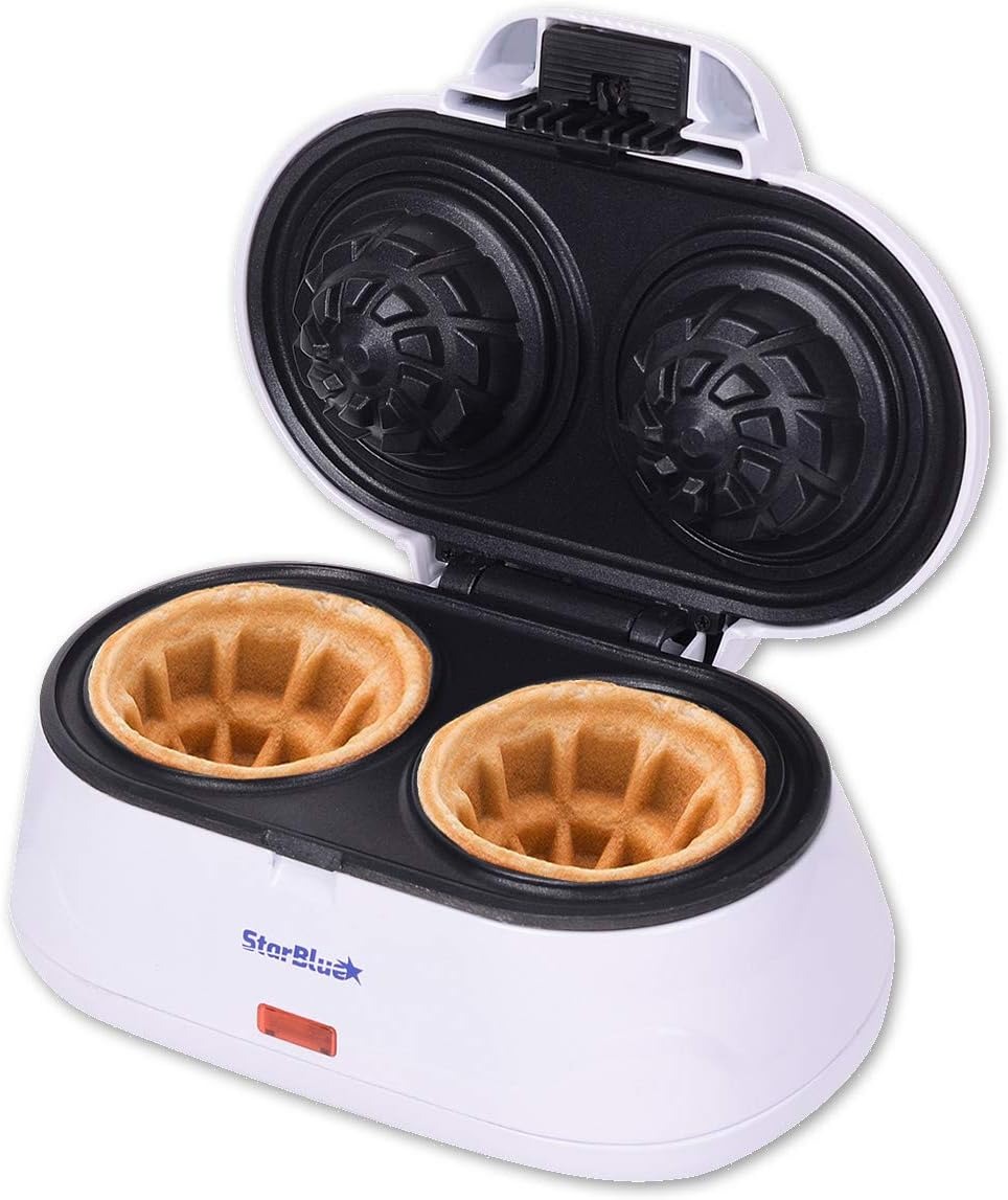 StarBlue - Macchina Per Waffle A Doppia Ciotola, Colore Bianco, Ideali Per Servire Gelato E Frutta, Idea Regalo, 220-240v 50/60hz 1200w, spina UK con adattatore UE