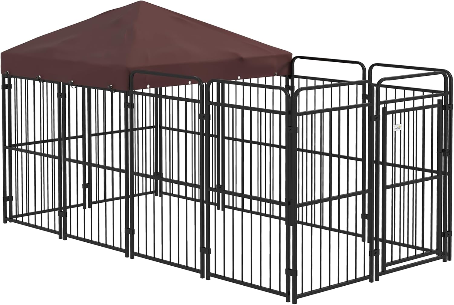 PawHut Outdoor Dog Kennel with Waterproof Anti-UV Roof for Large Dogs, Metal, 282 x 141 x 161 cm, Brown