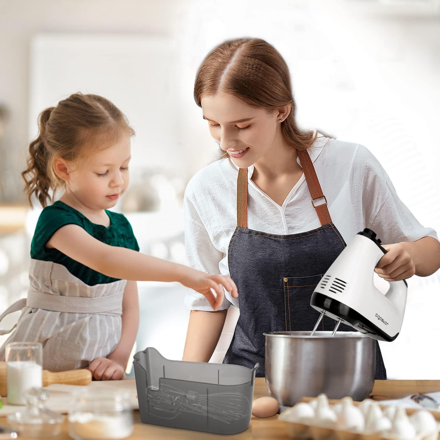 Aigostar Pudding - Sbattitore Elettrico, 6 Velocità e Turbo, Frusta Elettrica, 400W, Miscelazione Silenziosa. Dotato di 2 Fruste, 2 Ganci Impastatori, frusta e contenitore.