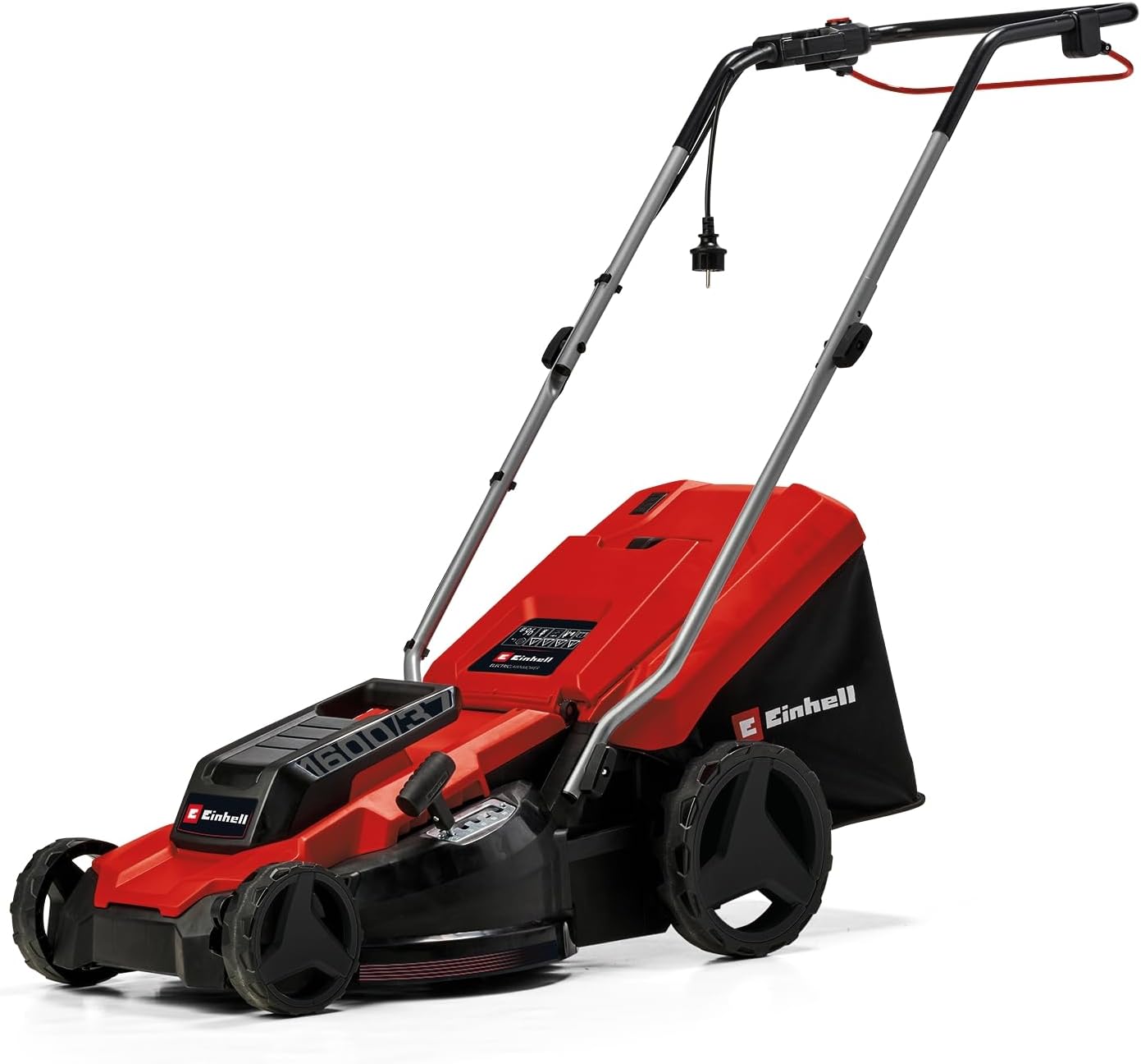 Einhell tosaerba elettrico GC-EM 1600/37 (1.600 W, larghezza di taglio 37 cm, fino a 700 m2, cesto raccoglierba da 38 L, regolazione centrale dell'altezza di taglio da 20 a 60 mm)