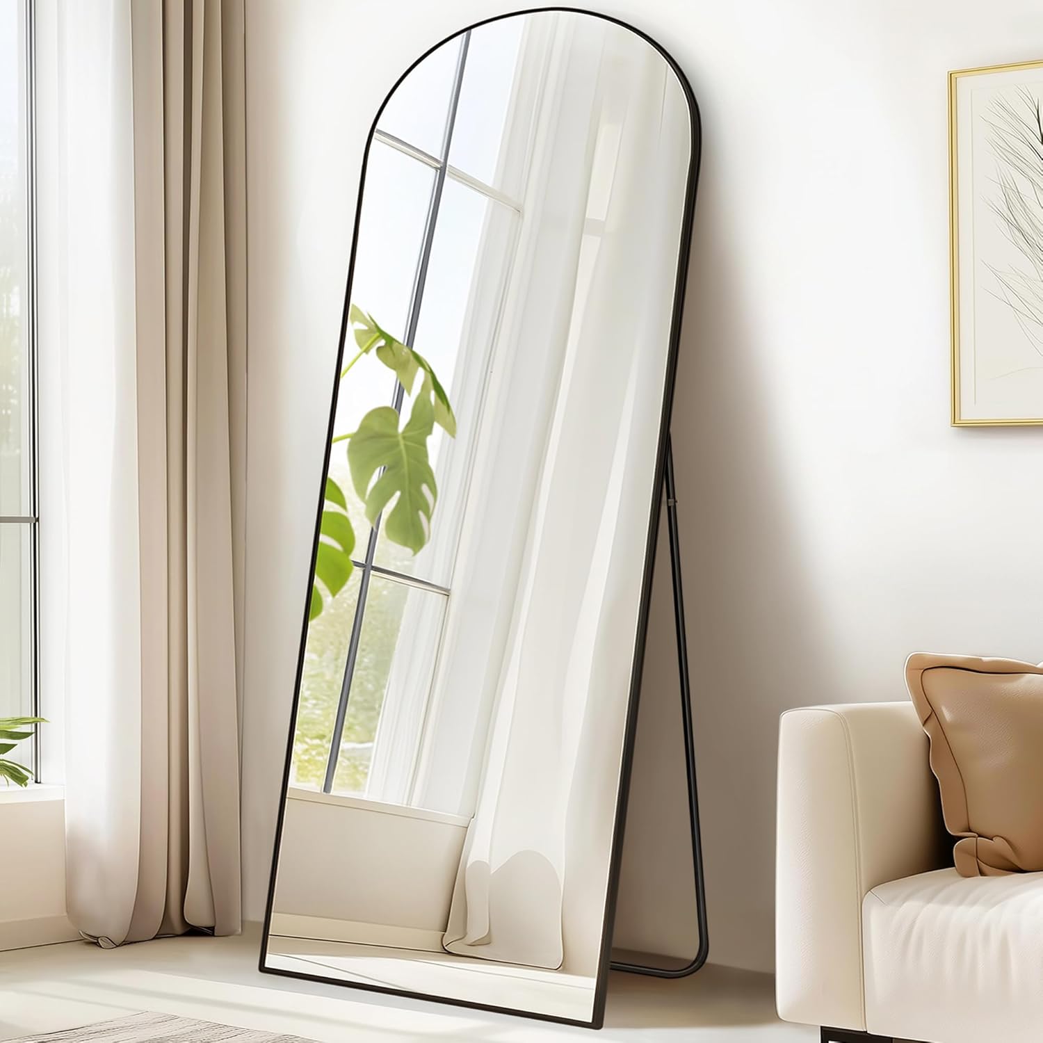 SONGMICS Specchio a Figura Intera, 160 x 50 cm, Specchio da Terra ad Arco con Supporto, Cornice in Lega di Alluminio, Vetro Temperato, Camera da Letto Soggiorno, Nero Inchiostro LFM031B01
