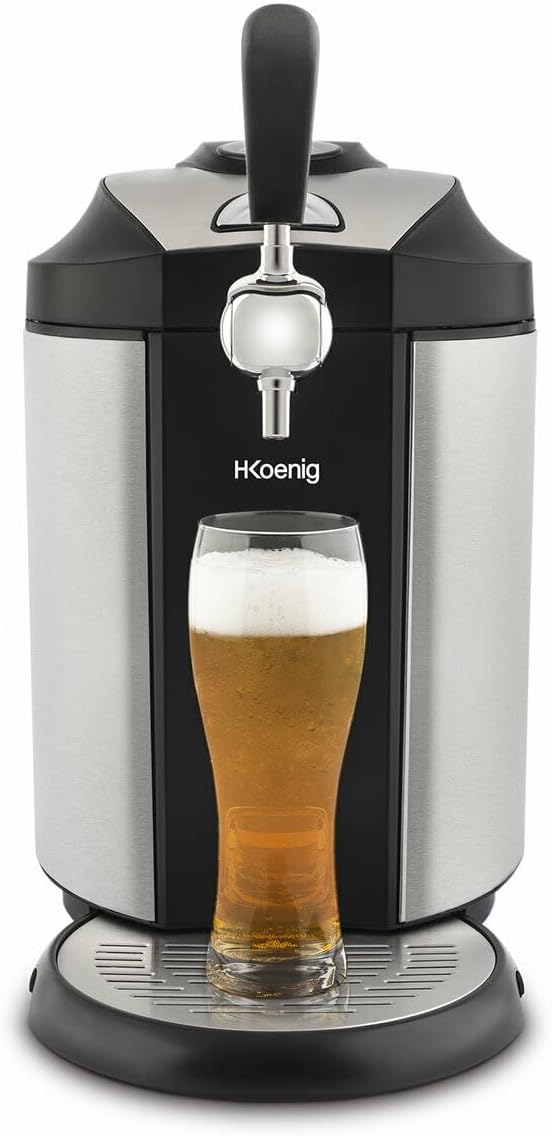 H.Koenig BW1890, spillatore di birra, compatibile con fusti universali pressurizzati/non pressurizzati da 5L, acciaio inossidabile, professionale, raffreddamento integrato da 2 a 12 °C, display a LED