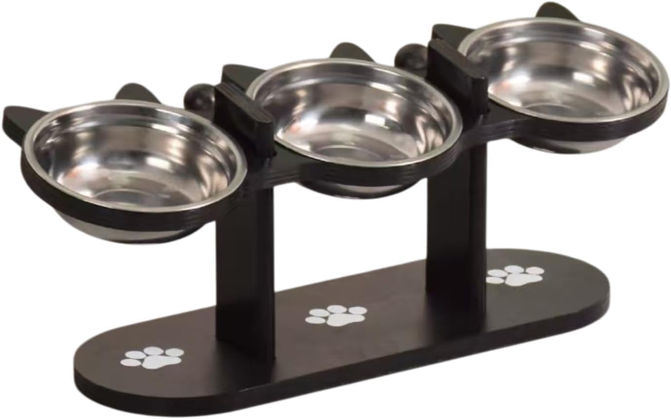 F Fityle Elevated Cat Bowls, Raised Cat Food Bowl, Feeding Station, Lightweight Portable Plates with Stand, Stand Black