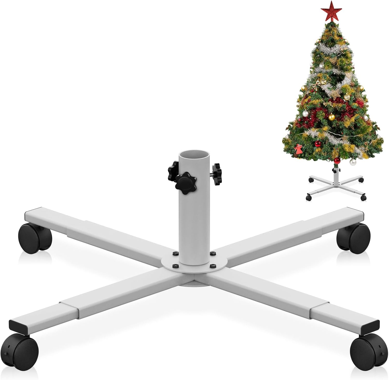 Supporto per Base Albero di Natale Artificiale, Base di Ricambio per Base per Albero di Natale con Ruota Universale per Alberi Artificiali da 2,2 m a 2,8 m, Adatto per Albero da 2-3,5 cm, Bianco