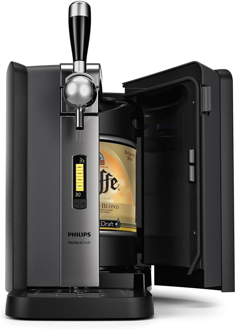 Philips PerfectDraft Sistema domestico di erogazione della birra, Display LCD, Fusto da 6L, 70W, 30 giorni di birra a 3 °C, Caricamento frontale, Indicazione della temperatura, Nero (HD3720/25)