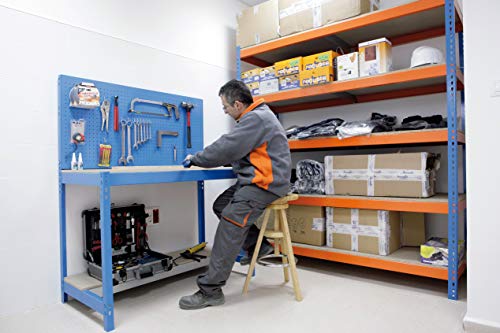 Simon Rack Banco da lavoro per officina, capacità di carico 400 kg, 1445x910x610 mm, pannello forato, tavolo da lavoro fai da te, blu/legno   BT2 : Amazon.it: Commercio, Industria e Scienza