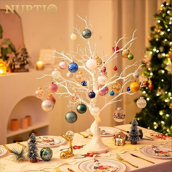 Nuptio Albero Artificiale Ramoscello Bianco - 80cm Alto Alberi Natale Ornamento Display, Pasqua Falso Manzanita Ramoscello Halloween All'aperto Partito Matrimonio Centrotavola Decorazione, 1 Pezzo