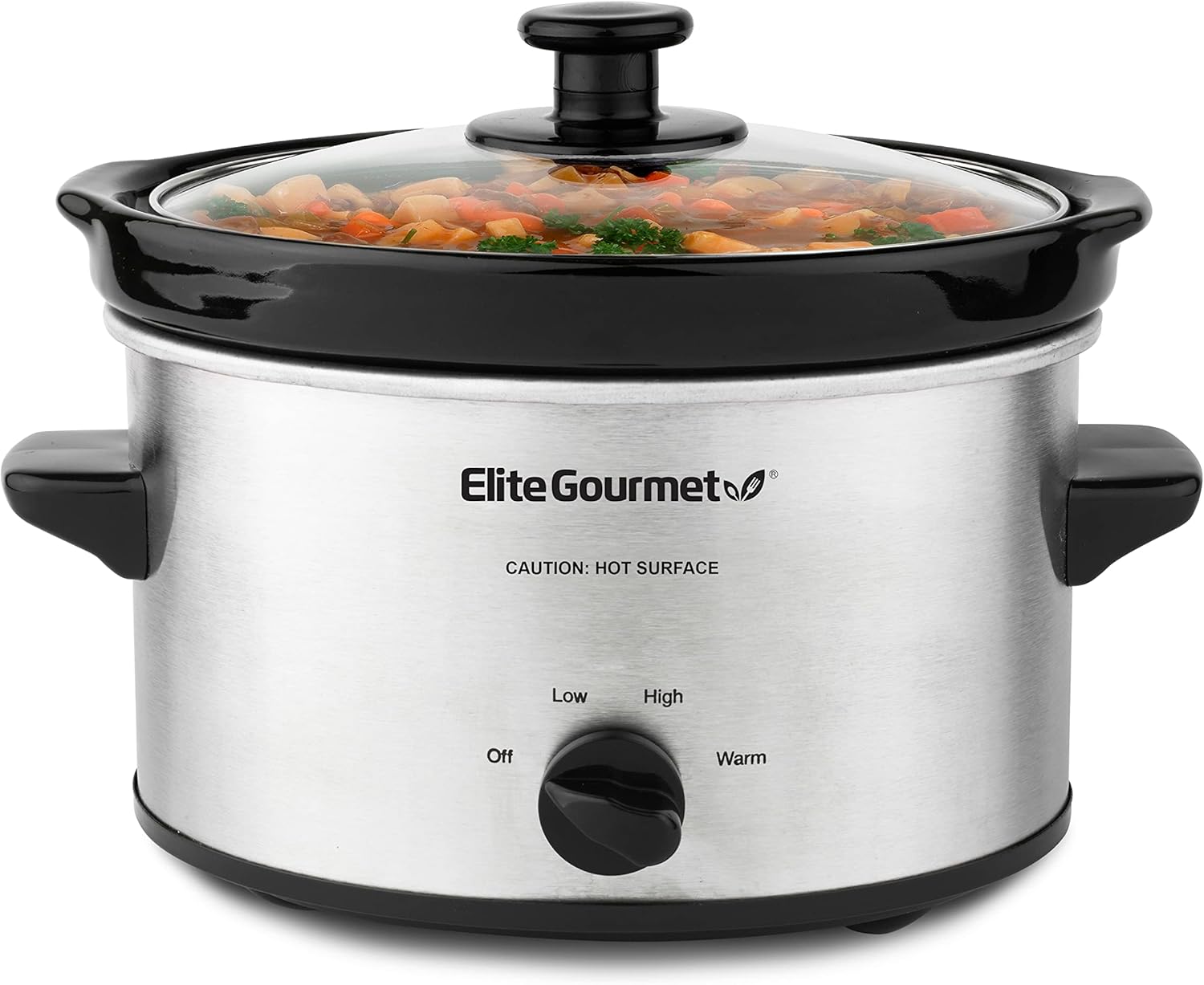 Elite Gourmet MST-275XS Electric Oval Casserole Dish Adjustable Temperature Appetizers Sauces Stews, Stews & Sauces, Glass Lid & Saucepan, Dishwasher Safe, 2.27L Stainless Steel