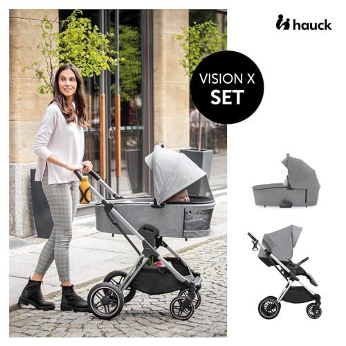 hauck Carrozzina Per Neonati Vision X Set   Passeggino e Navicella Neonato, dalla Nascita fino a 22 kg   Passeggino Reversibile con Coprigambe, Ruote di Gomma   Pieghevole e Compatto   Grigio Melange : Prima infanzia
