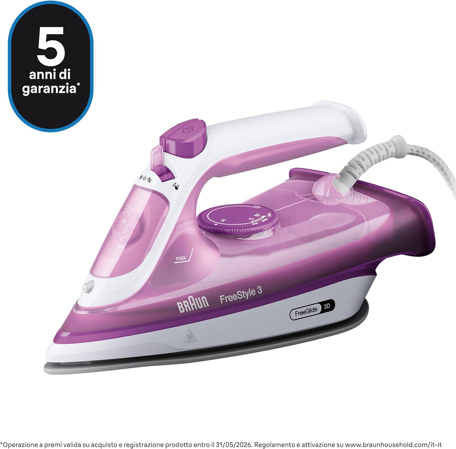 Braun QuickStyle 7 GS7077BK, Stiratore Verticale con Tecnologia Dual FreeGlide 3D e Piastra Riscaldata, con Riscaldamento Rapido, Vapore 35 g/min, Capacità 250 ml, Cavo 3 m, 1600W, Nero